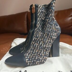 Massimo Dutti Tweed Heeled Boots - Black and Blue